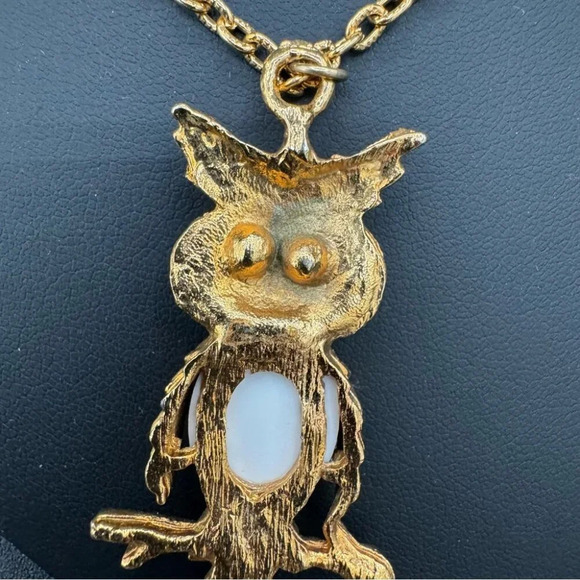 Milky White Jelly Belly Owl Pendant  Necklace - Picture 5 of 9